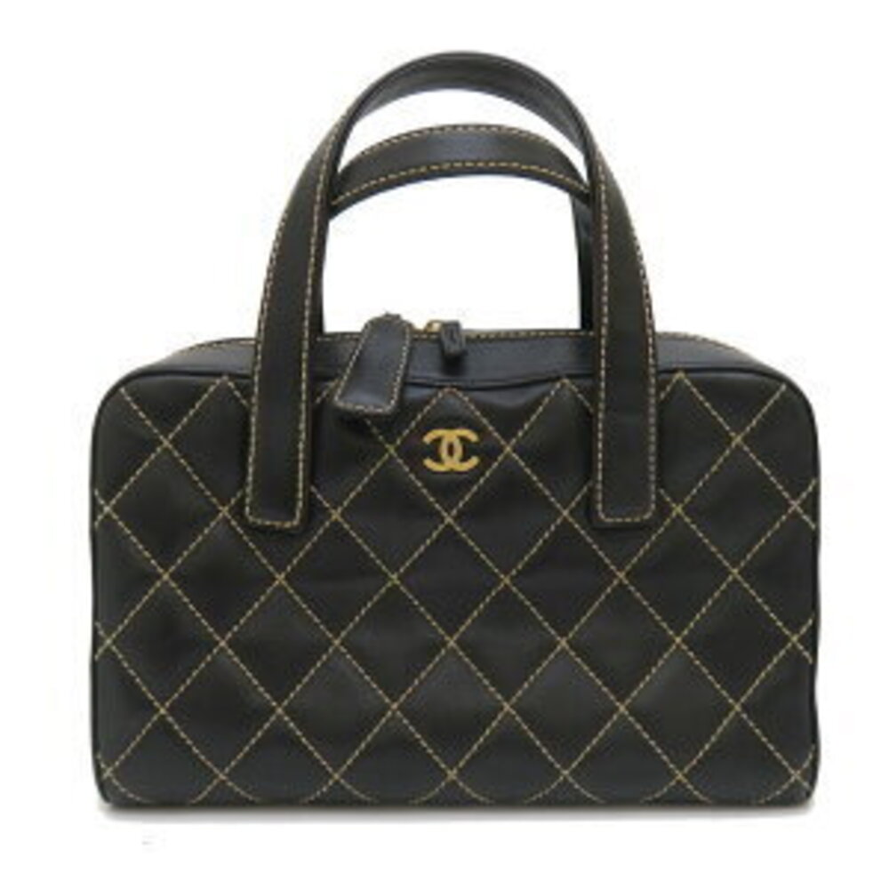 CHANEL Wild Stitch Matelasse Handbag circa Leather Black IMaKMo